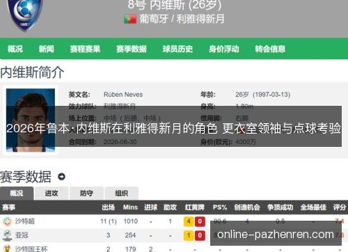 2026年鲁本·内维斯在利雅得新月的角色 更衣室领袖与点球考验